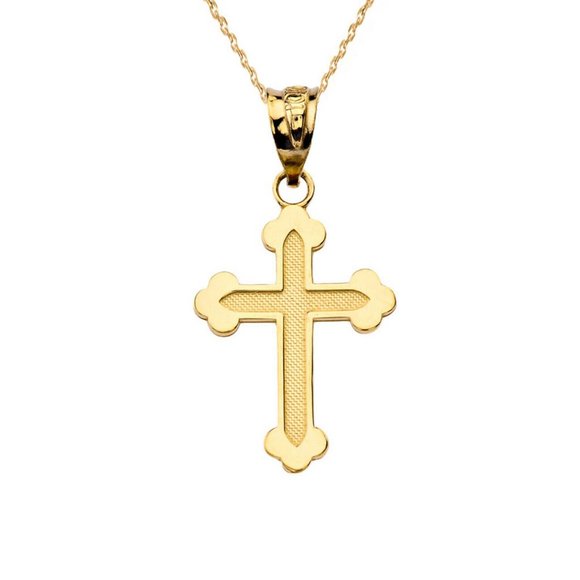 10K Solid Real Gold Greek Orthodox Cross Necklace - Picture 1 of 7